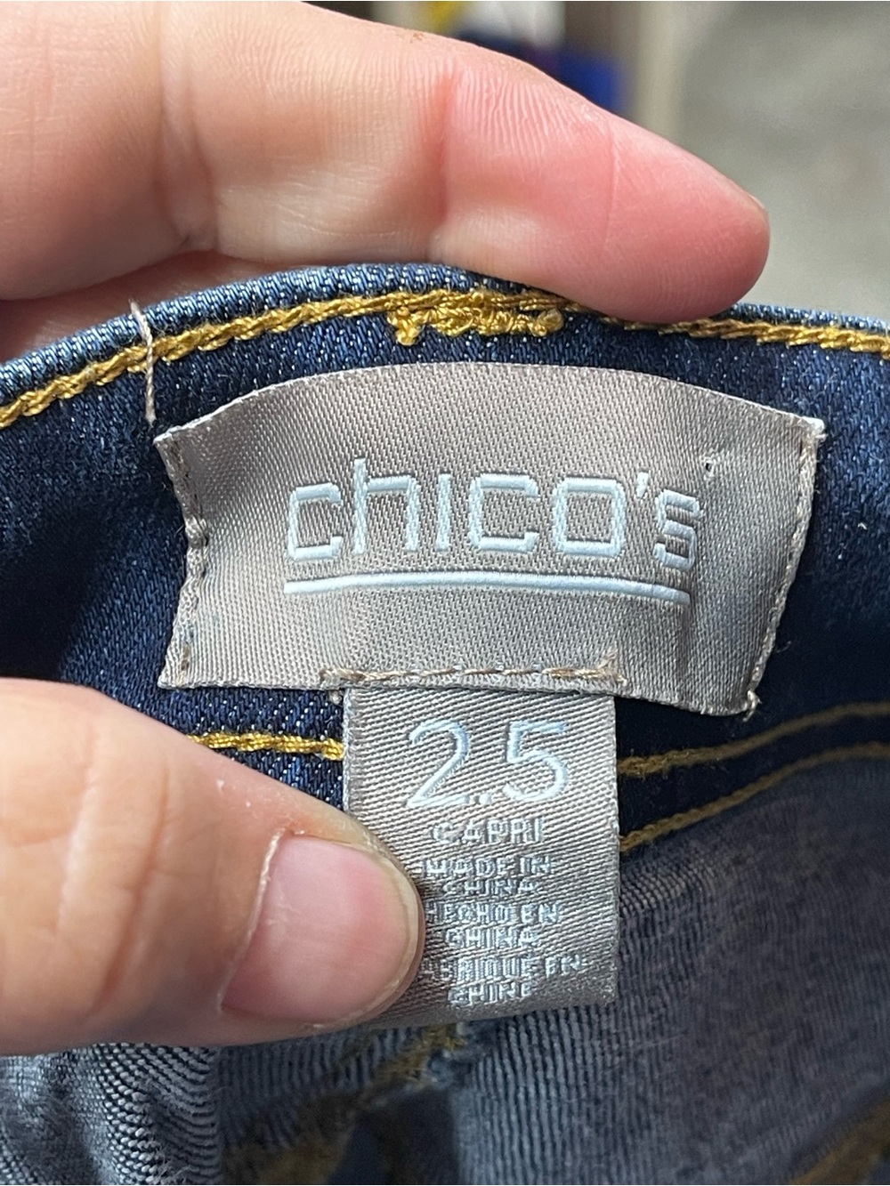 Chico's Blue Cropped Jeans with Pink Rose Embroidery - Picture 4 of 6